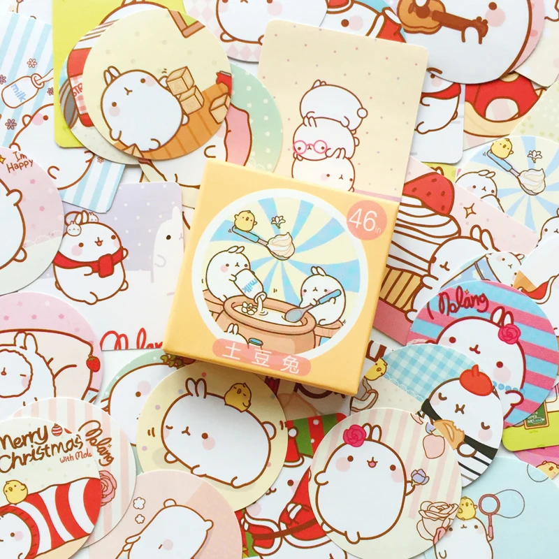 

46 pcs/pack Cute Molang Label Stickers Decorative Stationery Stickers Scrapbooking DIY Stickers S18