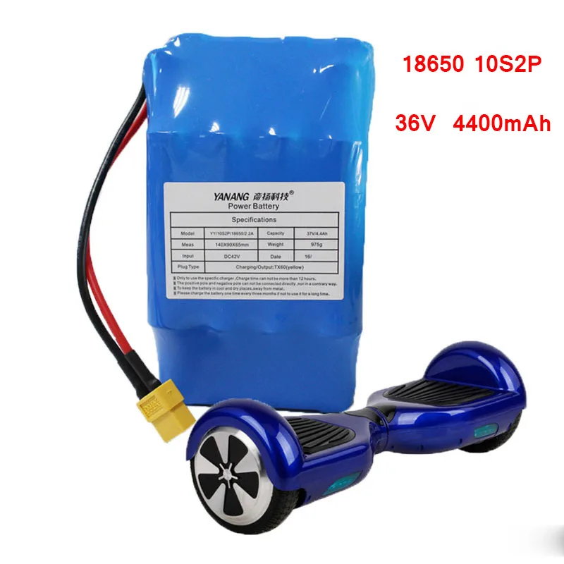 

18650 10s2p 36V 4.4Ah Rechargeable Li-Ion Battery Pack for Scooter 2/1 wheels with 18650 20 cells and PCB Board