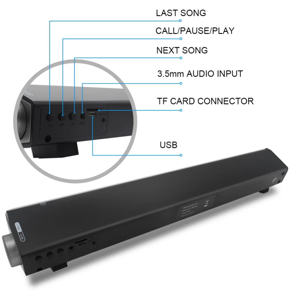 Портативный Bluetooth Динамик 3D стереозвуковая панель Hi-Fi Subwoof Беспроводной Динамик поддержка TF FM радио AUX для MP3/воспр Телефонный звонок