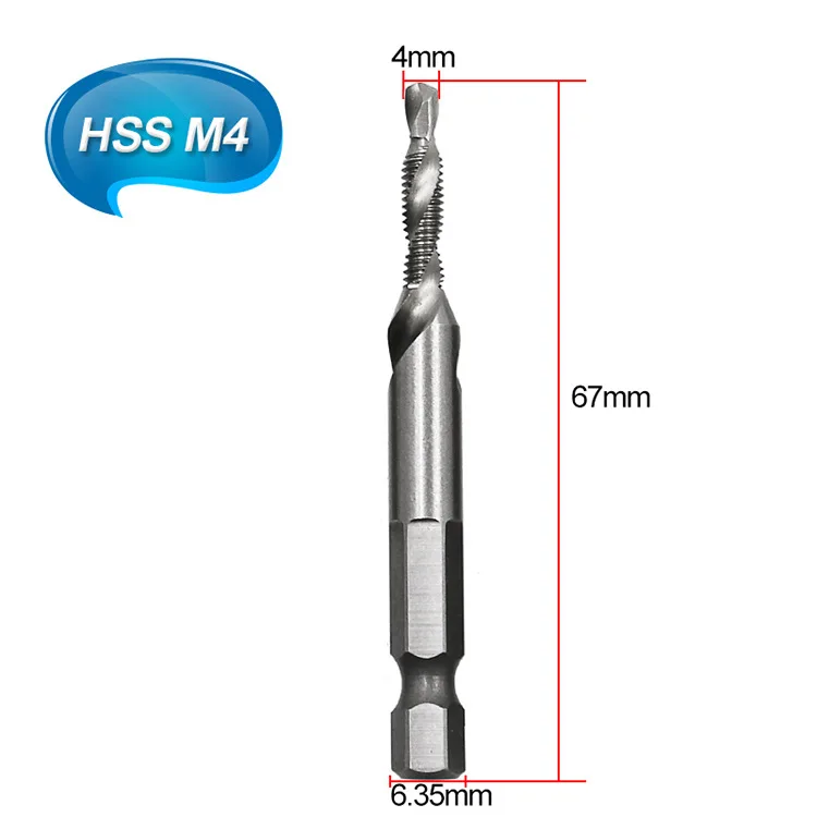 6,35 мм шестигранное сверление хвостовиком для нарезания, интегрированный проводной нарезной кран и набор штампов, сверло M3-M10 HSS метрический кран для винтового станка - Цвет: M4
