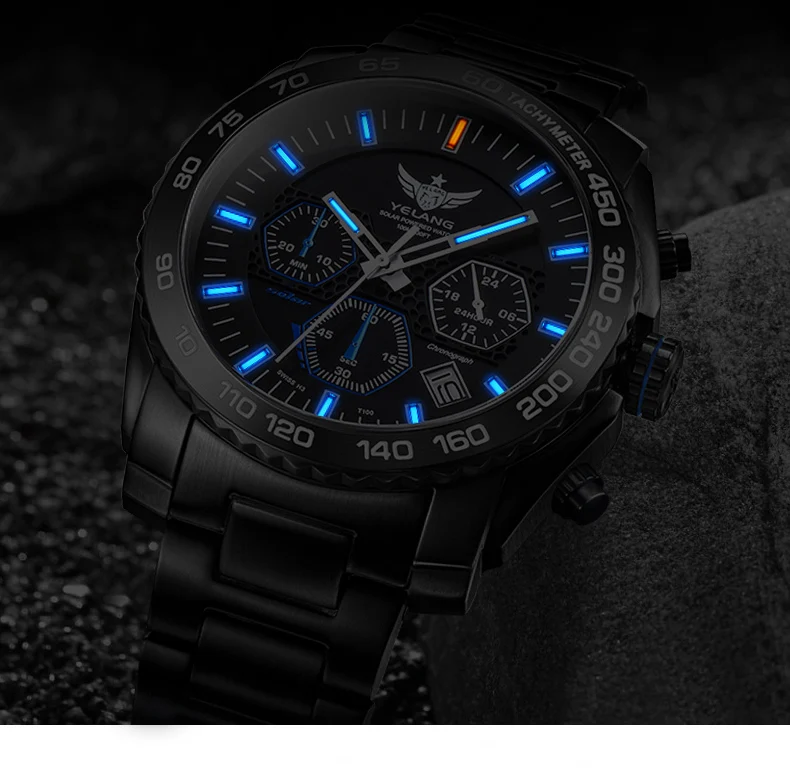 Новое поступление YELANG V1210 Eco-Drive Move men t T100 Тритий светящийся стальной ремешок сапфировое зеркало мужские деловые часы наручные часы