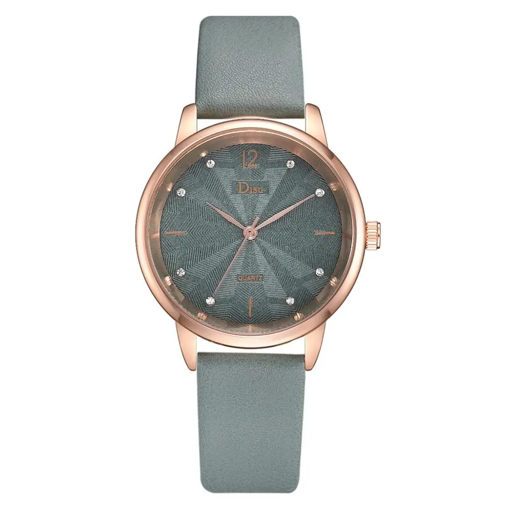 DISU высококачественные роскошные модные женские часы с кожаным ремешком, аналоговые кварцевые часы с текстурой листьев, женские часы в подарок, Reloj Mujer# B - Цвет: C