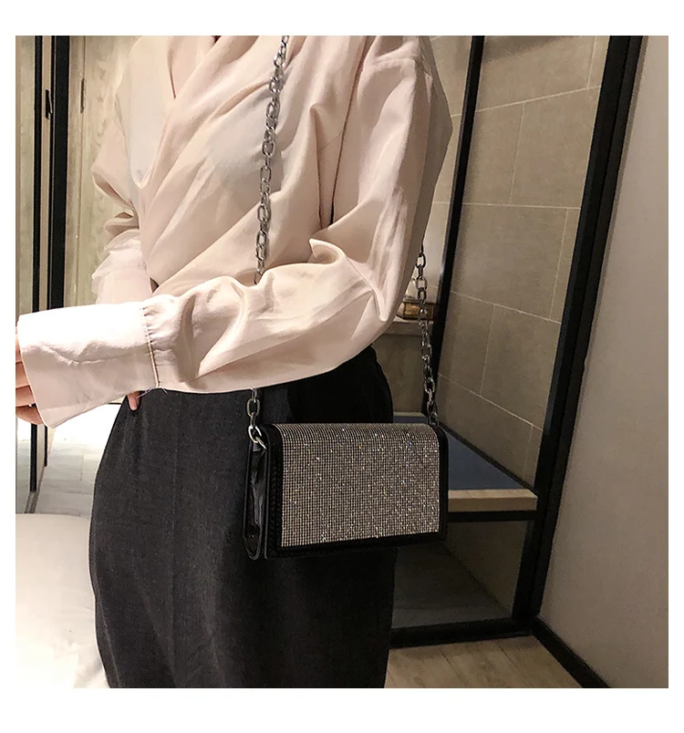 Shiny Diamond Female Flap Square Bag Summer New Quality PU Leather Women's Designer Handbag Chain Shoulder Messenger Bags