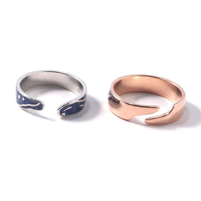 Couple Jewelry Van Gogh Star Sky Ring Stainless Steel Blue Drop Glaze Finger Rings (6)