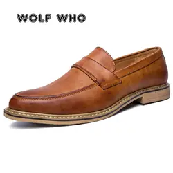 Волк, который 2019 ручной работы итальянский Стиль Для мужчин платье кожаные лоферы Формальные Бизнес Туфли-оксфорды мужские туфли на