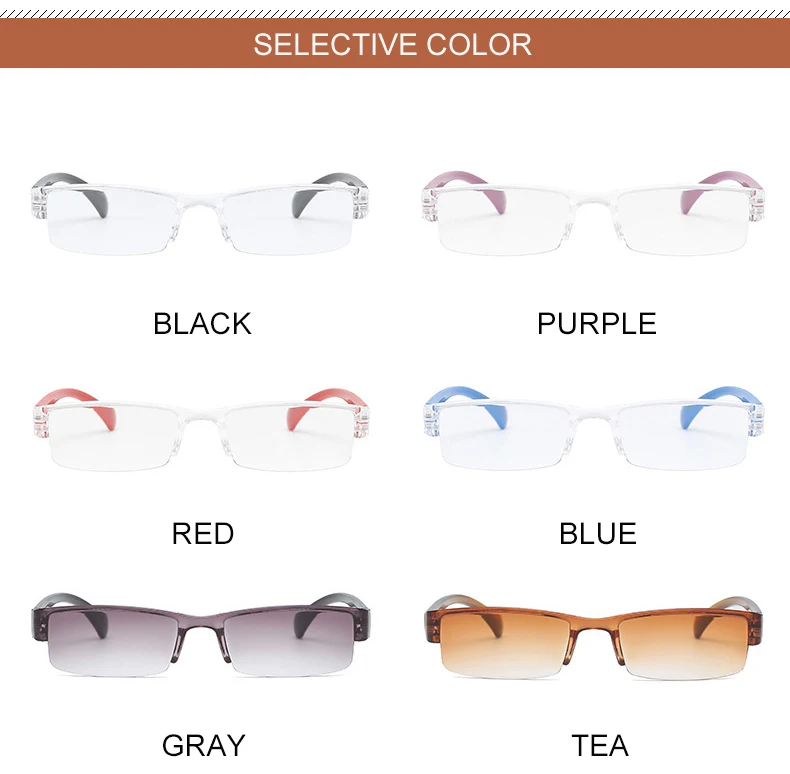 LS JOHN Korean Fashion Reading Glasses Men Women Clear Lens Half Frame Presbyopic Eyewear 1.0 1.5 2.0 2.5 3.0 3.5 4.0 for Reader
