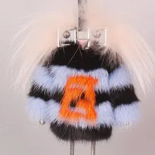 Абсолютно натуральный мех кошелек для смарт-ключа сумка монстра Шарм милый Серебряный Робот Роскошный кулон из натурального меха норки