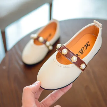 

2018 new children's clothing princess flat pu girls single dance shoes pearl suitable for children 4 color casual shoes