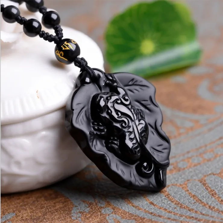 Черный обсидиан лист ожерелье pixiu Подвеска с натуральным жемчугом бусины цепи Украшения для мужчин Wo Украшения для мужчин