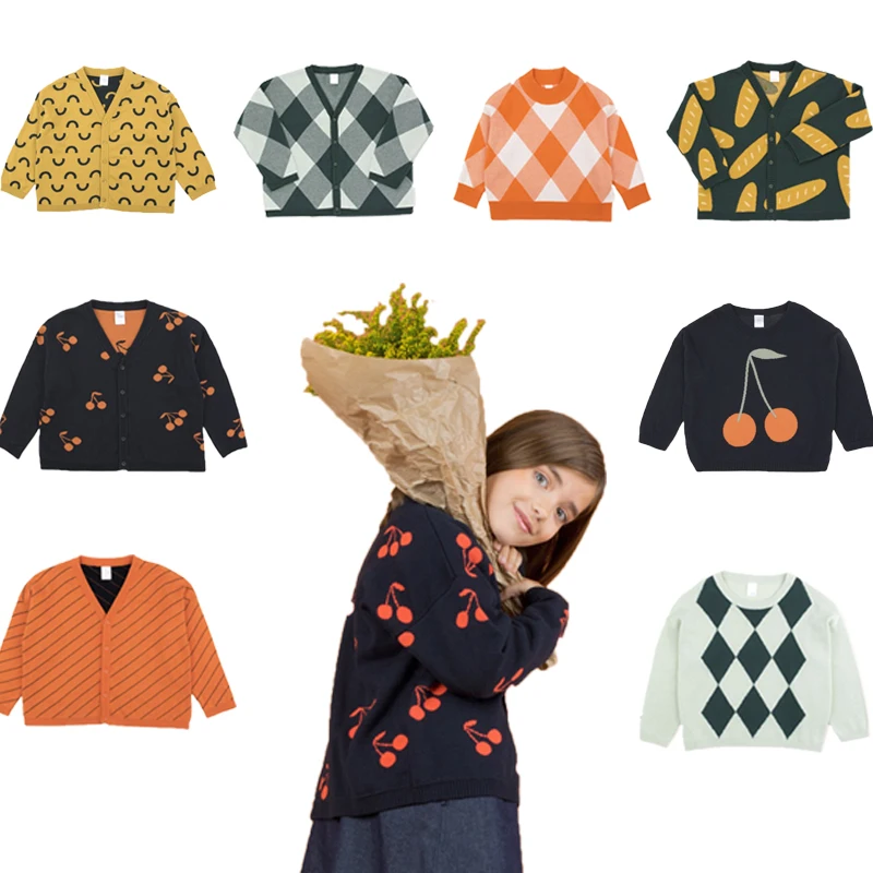 

Kids Sweaters Tiny Cottons 2018 Autumn Winter Boys Girls Long Sleeve Cherry Print Knitting Cardigan Baby Children Tops Clothes