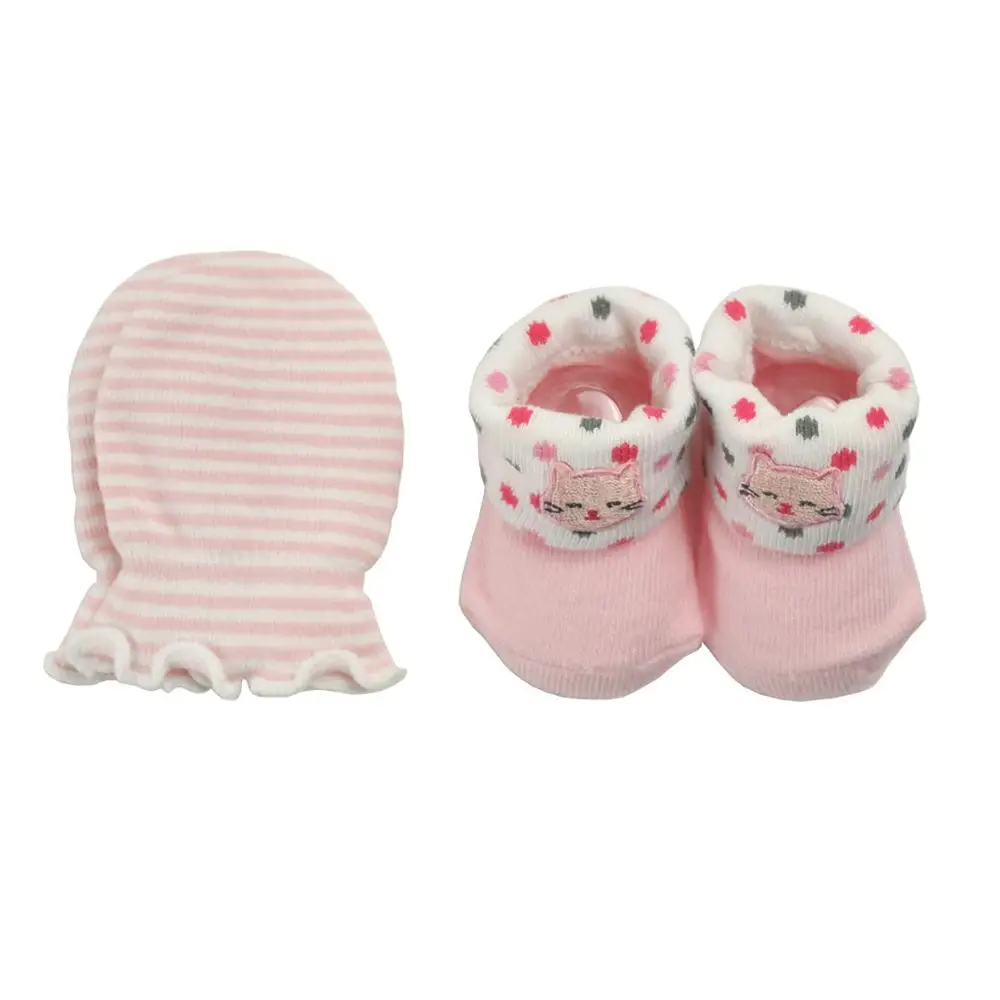 Комплект носков для малышей+ перчатки с защитой от захвата; Комплект носков для малышей с милым рисунком; сезон весна-осень; хлопковые носки без пятки средней длины; tre87 - Цвет: Красный