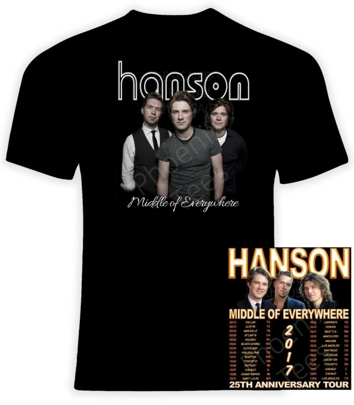 

HANSON 25th ANNIVERSARY 2017 CONCERT TOUR T SHIRT - MIDDLE OF EVERYWHERE
