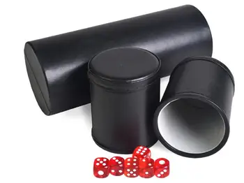 

KTV Bar Gambling Casino Texas Poker Game Leather Storage Box With 2 Dice Cup Set & 12pcs Acrylic Dices