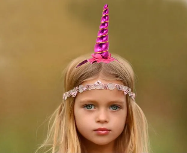 

5 PC/lot Felt Padded Unicorn chiffon flower Headband For Girls And Kids Hair Accessories,DIY Unicorn Party hair accessory