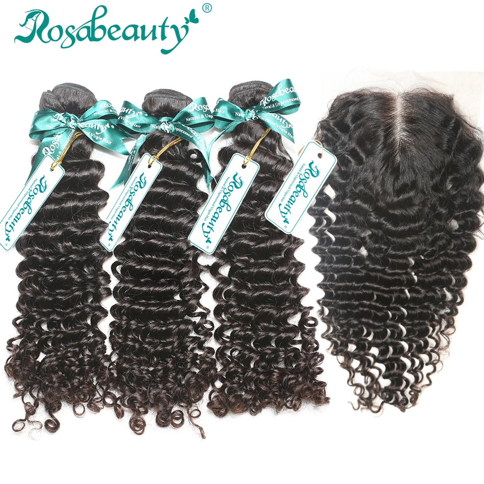 3 Bundles Brazilian Virgin Hair With Lace Closure Total 4P/Lot Brazilian Hair Weave bundles Human Hair With Closure