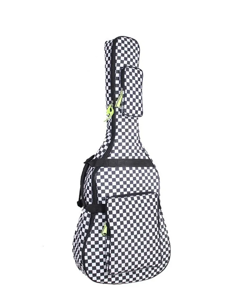Professional portable durable 40 41 acoustic wood guitar bag black and white grid backpack soft gig case padded cover waterproof