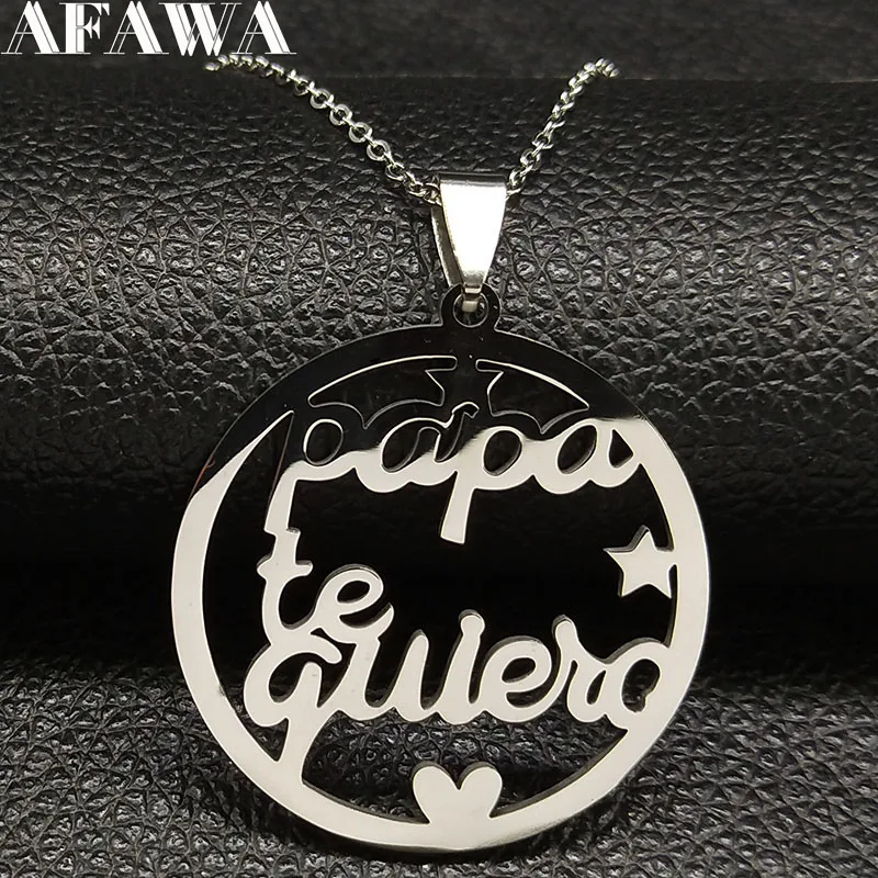 

2019 Fashion Papa te Quiero Stainless Steel Statement Necklace Women Silver Color Necklace Jewelry colgantes mujer moda K77497B