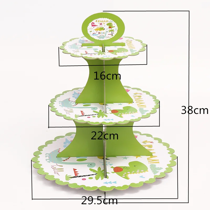 1 комплект с рисунком динозавра из мультфильма 3 яруса кружевных принадлежности для рождения детей картон торт Бумага подставка тарелки вечерние подставка для торта из вечерние украшения