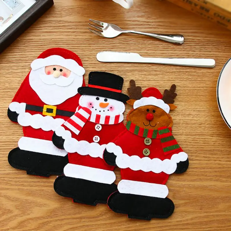 

2018 Christmas Dinner Table Christmas Hats Decorations Tableware Silverware Holders Pockets Knifes Forks Bag Santa Claus