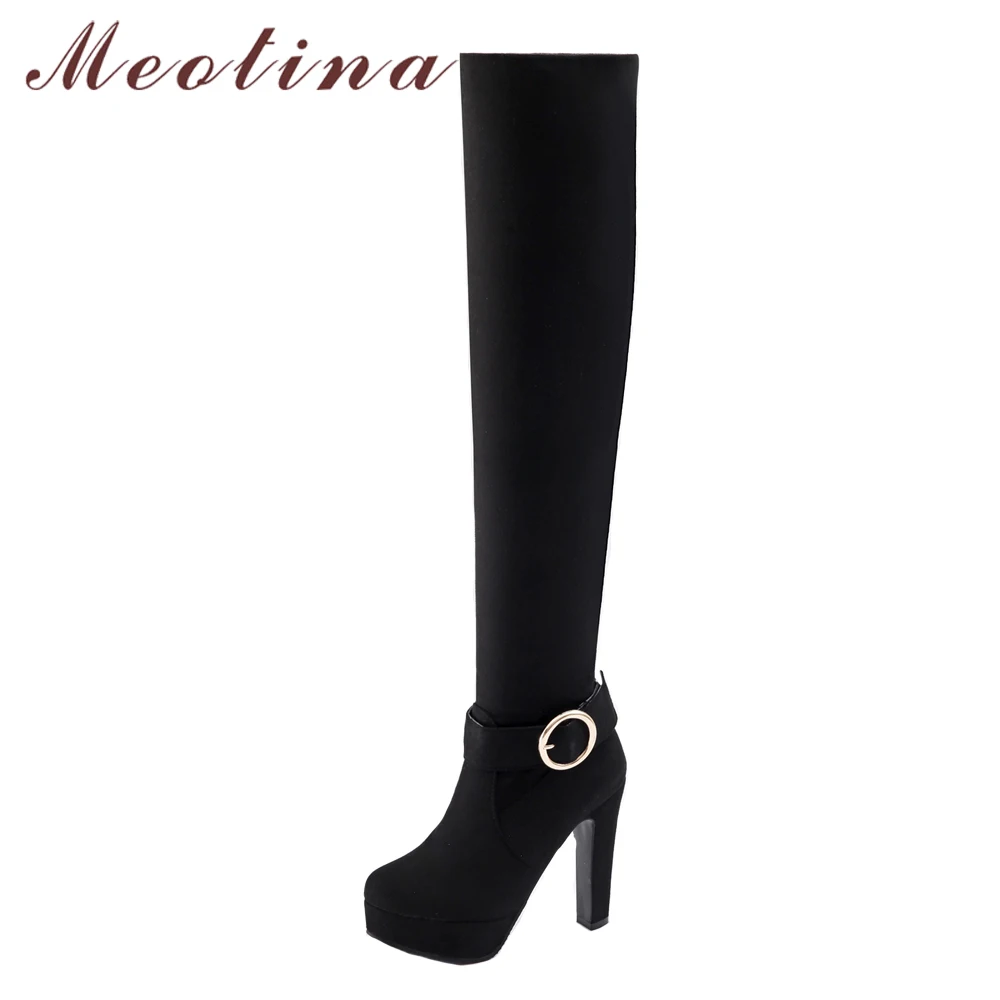 

Meotina Thigh High Boots Winter Women Over the Knee Boots Platform High Heels Shoes Fashion Buckle Spike Heels Autumn Size 43