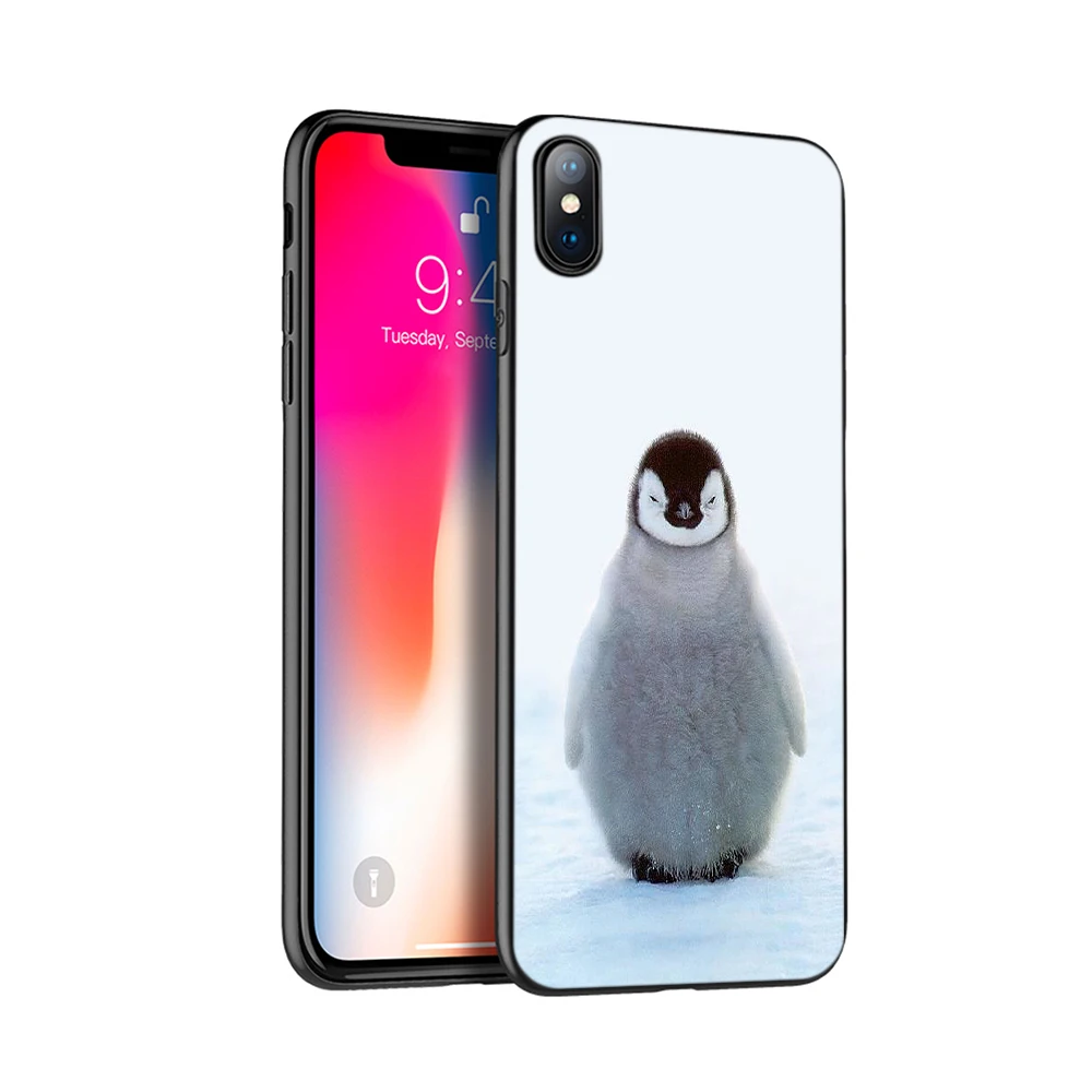 Черный чехол из ТПУ для iphone 5 5s SE 2020 6 6s 7 8 plus x 10 XR XS 11 pro MAX с милым пингвином и белым