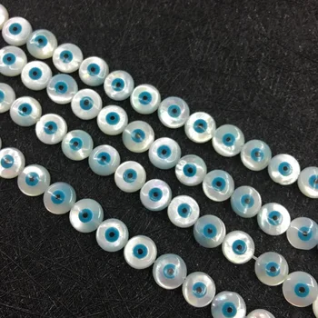 

60pcs/lot HOT Sale! Wholesale free shipping High-quality 7mm loose mother of pearl round blue Eye bead for Small gift jewelry