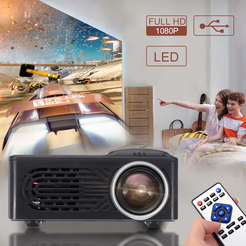 LEORY Newest 7500 Lumens 1080P HD LED Portable Projector 320x240 Resolution Multimedia Home Cinema Movie Beamer Video Theater