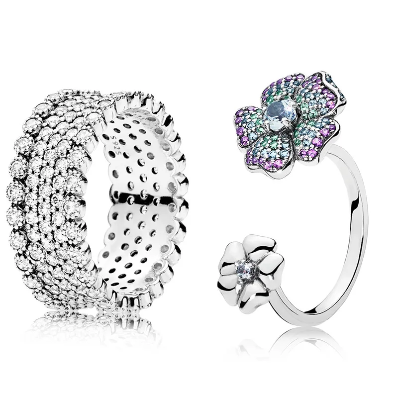 

2 Style 1 Pcs Women Silver Rings With Lotus Crystal Open For Women Jewelry Gift