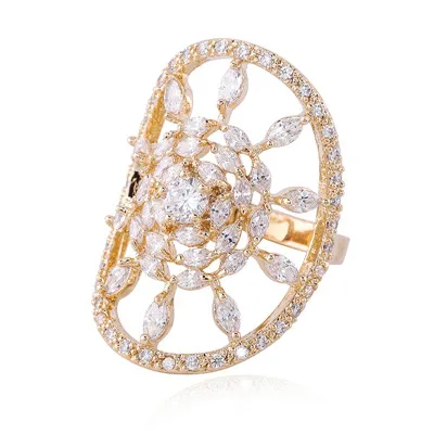 YANMEI Cublic Циркон полые кольца для женщин горный хрусталь элегантный круг кольцо Модные ювелирные изделия YMJ1825 - Цвет основного камня: Gold