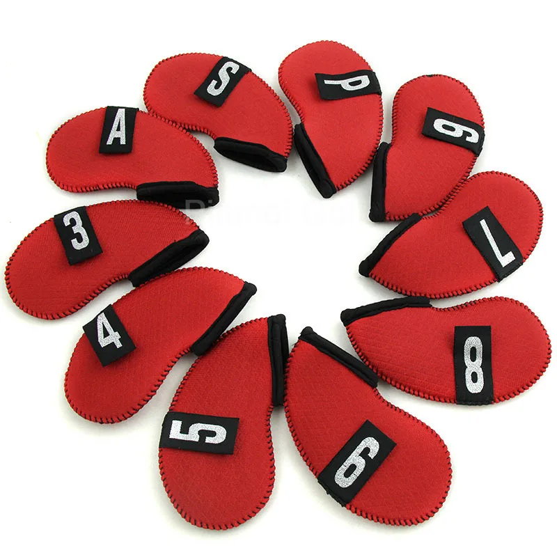 10x Golf Red Club Iron Covers Headcovers Neoprene Protector Golf Head