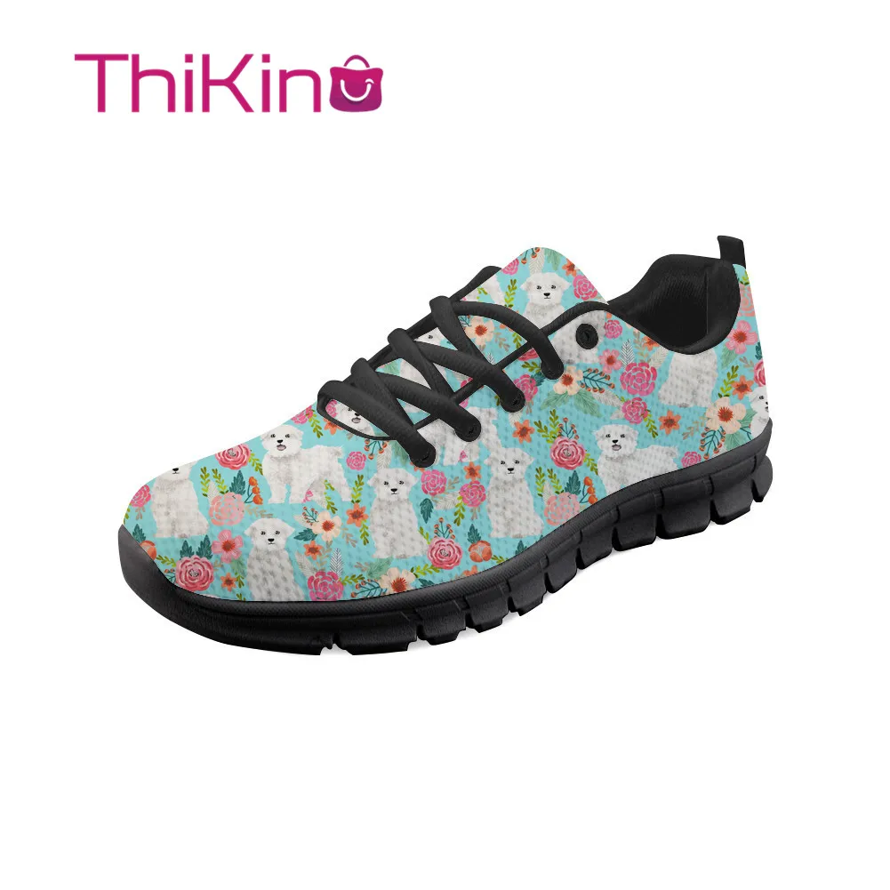 

Thikin Women Maltese Florals Sneakers Animals Casual Flat Shoes Ladies Breathable Mesh Woman Walking Shoes Zapatos Mujer