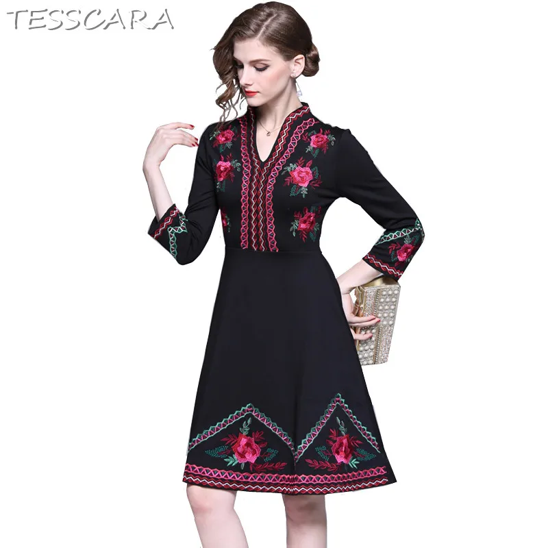 Женское винтажное офисное платье TESSCARA элегантное с вышивкой вечерние