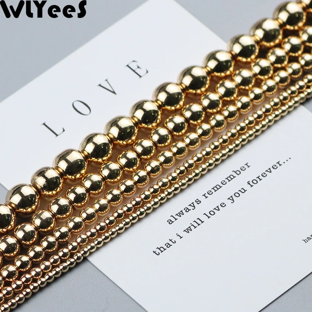 

WLYeeS 14 Gold Hematite beads 2 3 4 5 6 8 10mm round Loose beads charm Natural Stone for Jewelry Bracelets Necklace Making DIY