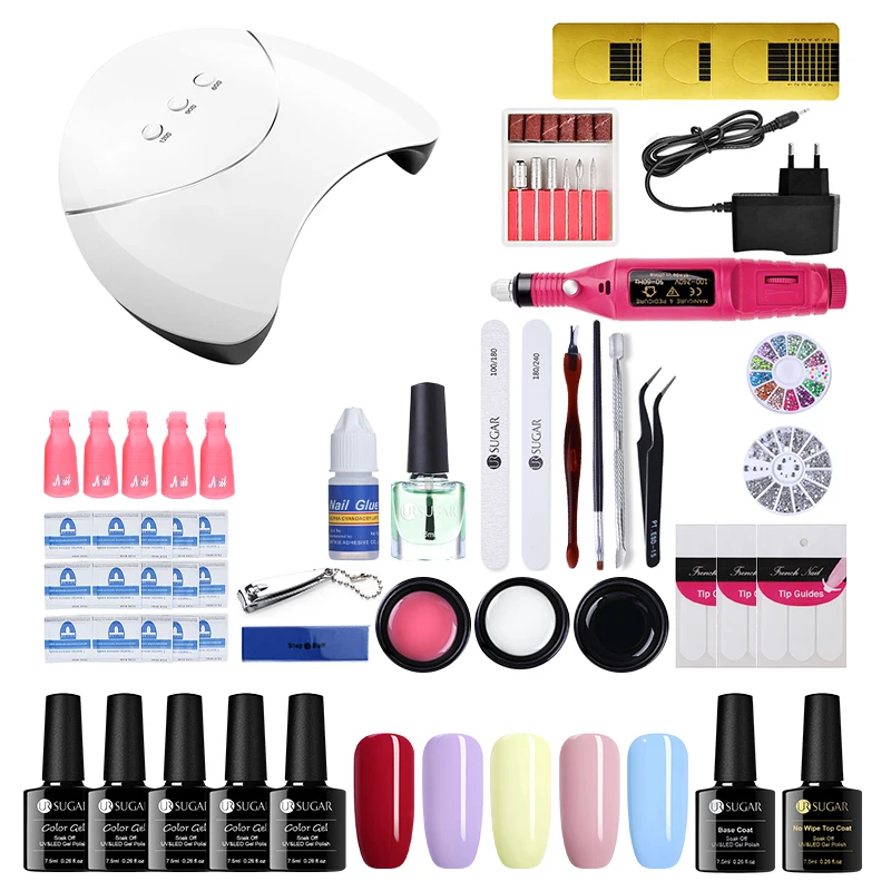 Billige UR ZUCKER Nagel Set Farben Gel Polish Base Top Coat Nagel Kits 40w Uv Led Lampe Elektrische Bohrer Maniküre nail art Werkzeug