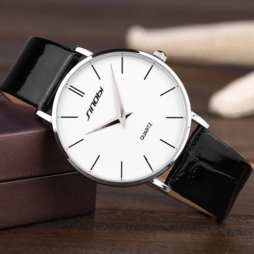 SINOBI ультра тонкий классический Повседневное кварцевые наручные часы Для мужчин Busness Марка Кожа Аналоговый Кварцевые часы, наручные часы с механизмом, hombre подарок Relogio - Цвет: PU White