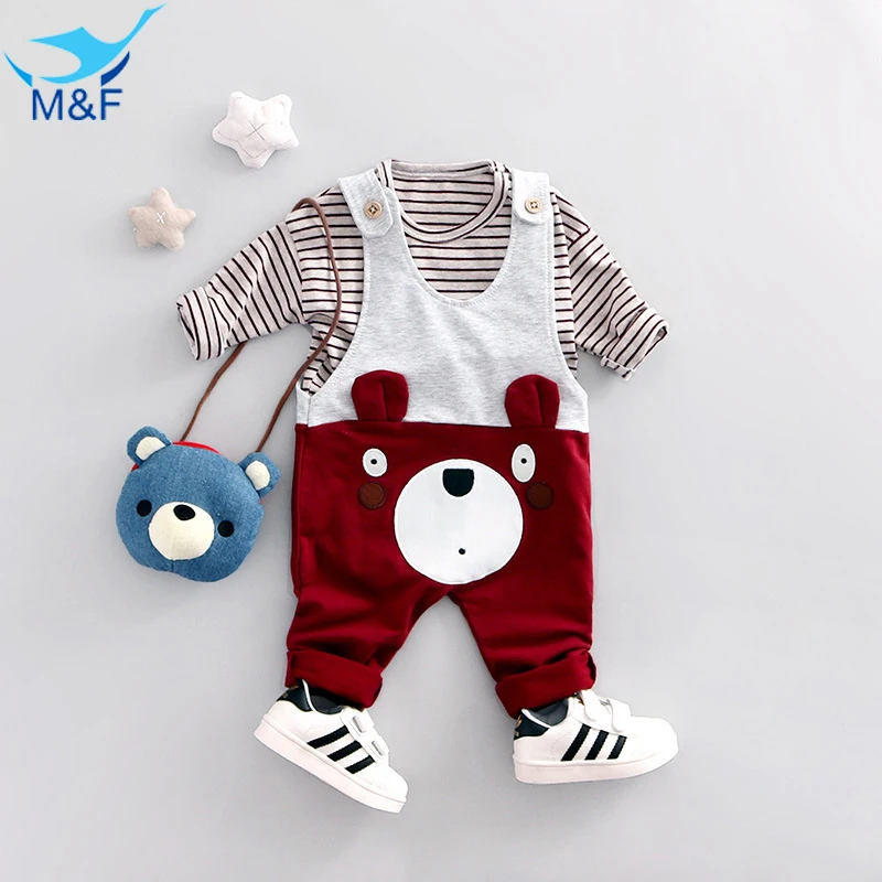 

M&F Baby Boy Clothes Set Spring Kids Clothing Set High Quality 2pcs T-shirt+Overalls Suit Cotton Cartoon Set For Children Girls