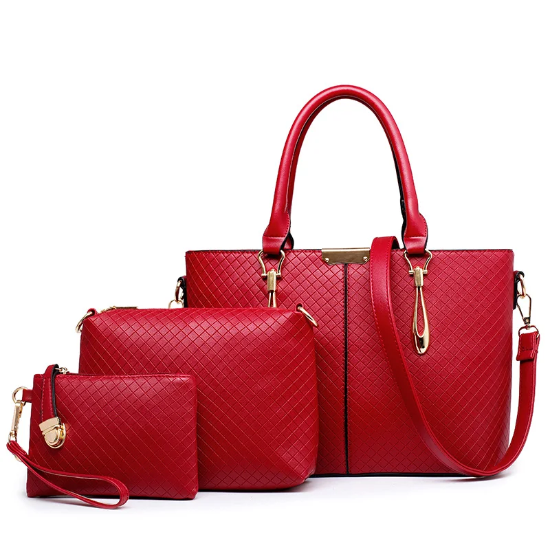 ФОТО Plaid Women Handbags Sets European and American Style PU Leather Handbag Women Messenger Bags Design Ladies Tote Bag 3 Sets