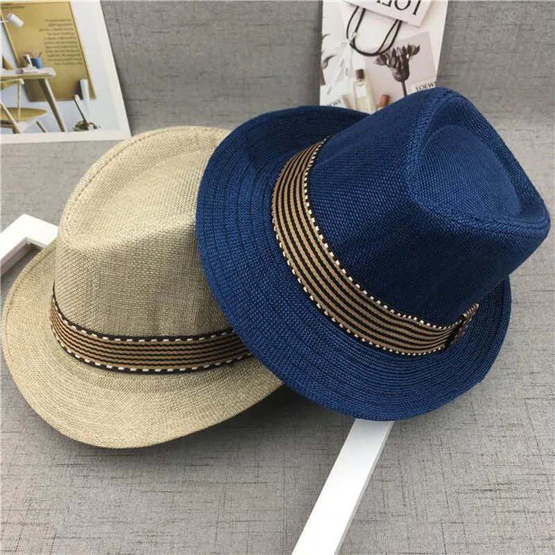 Новые Соломенная шляпка детские шляпы Детские Джаз шляпа ведро шляпа-Панама летняя шляпа для девочек мальчиков Панама шляпа фотографии реквизит 50-54