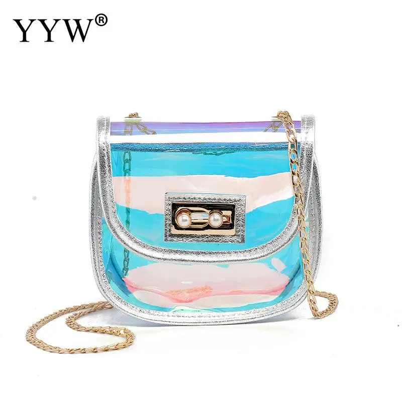 

2019 The Newest Summer Clear Bag Fashion Cross Women Holographic Bag Clear Transparent Tote Hologram Handbag Purse Laser New