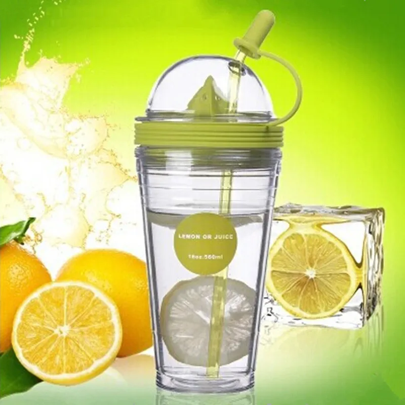 

1 pcs Silicone Portable 560ml Sport Bottle Lemon Juice Plastic Cup Drinking Water Bottle with Straw