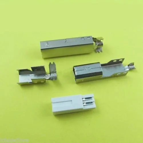 2Pcs USB 2.0 Type-B 4-Pins Male Plug Socket Soldering Connectors For DIY