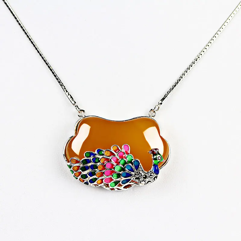 

RADHORSE 925 Silver pendant necklaces for Women Fine Jewelry Thai silver Chalcedony peacock Modeling Pendant necklaces
