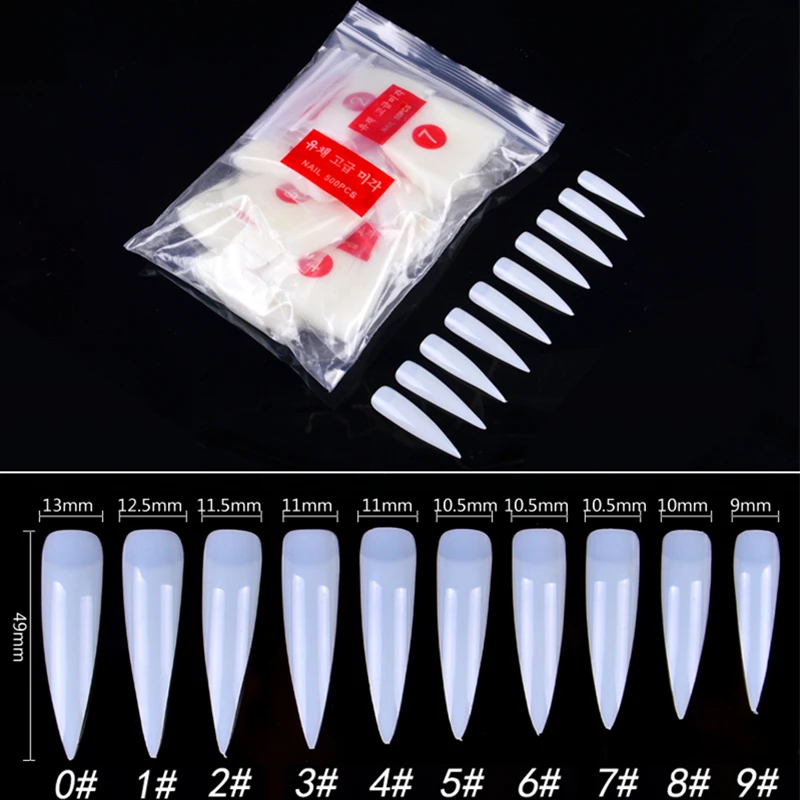 

1 Pack Long Competition Stiletto Nail Tips 500Pcs White French Salon Acrylic Nail Art False Nail Tips