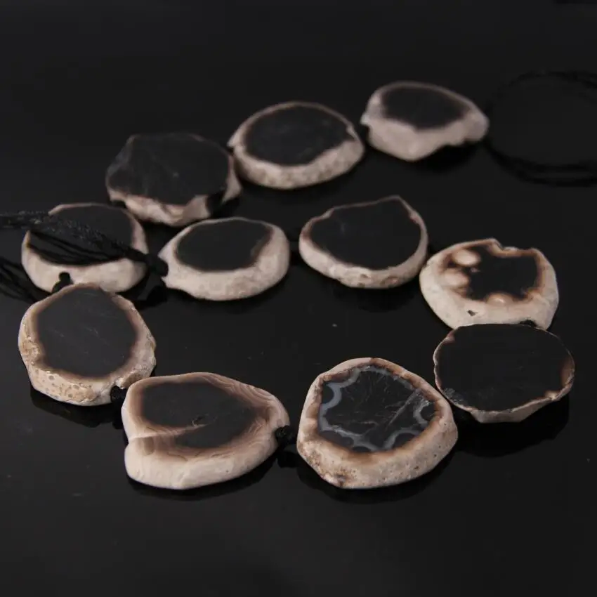 

15.5"strand Natural Black Ag ate Druzy Freeform Slab Connector Beads,Raw Onxy Quartz Geode Drusy Slice pendant Bead Jewelry