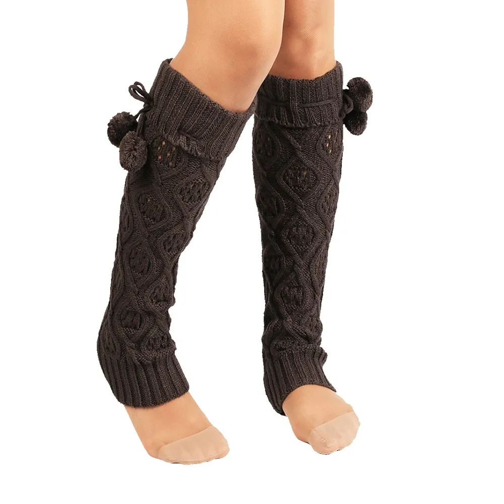 Женские носки, шерстяные, вязаные, с двумя помпонами, длинные, модные, теплые, милые, забавные, зимние носки, Calcetines De Rejilla De Mujer# Z