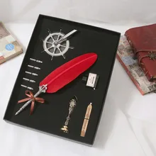 Student with British European boxed feather pen Feather pen School Memorial Feather Pen Set Gift Stationery Pen Set golfers pen set with clock