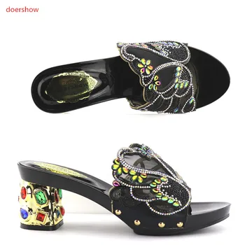 

doershow New arrival GOLD rhinestones design ladies pumps African sandal shoes for party KGB1-29