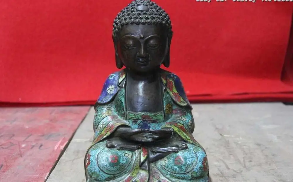 

Chinese Pure Bronze Copper Cloisonne Amitabha Tathagata Sakyamuni Buddha Statue