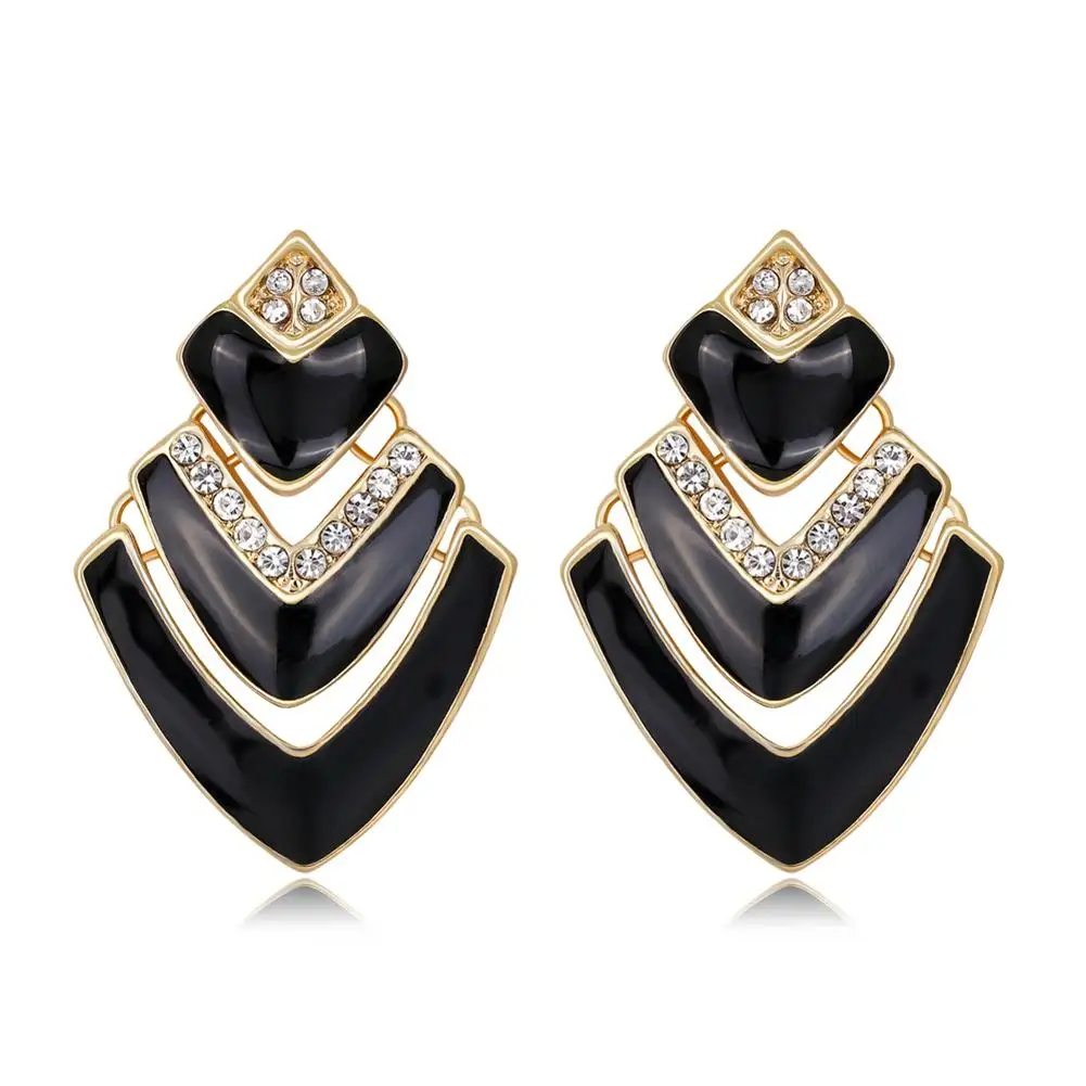 Fashion Gorgeous Women Hollow Rhinestone Enamel V-Shape Earrings Ear Studs Jewelry Gift