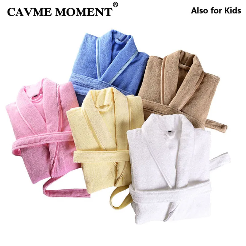 

CAVME Pure Cotton Terry Bathrobe Kimono Spa Hotel Robe for Women Men Long Robes Family Homewear Toweling Nightgown Long Lounge